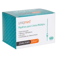 Imagem de Agulha Para Coleta Múltipla 22G 25mm X 0,7mm (1 Pol) Uniqmed - Caixa Com 100 unidades